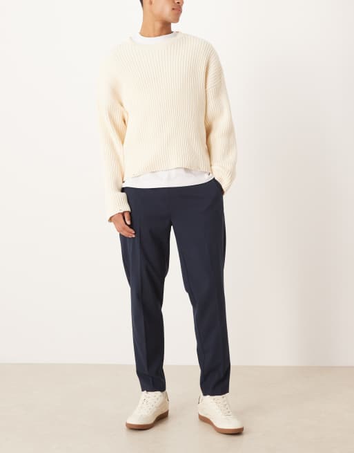 ASOS DESIGN - Pantaloni eleganti affusolati blu navy con fascia in vita elasticizzata, 2 di 5