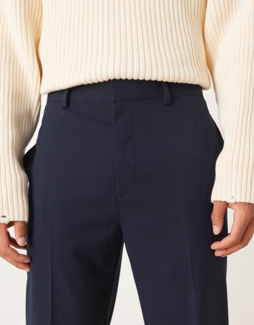 ASOS DESIGN - Pantaloni eleganti affusolati blu navy con fascia in vita elasticizzata, 4 di 5