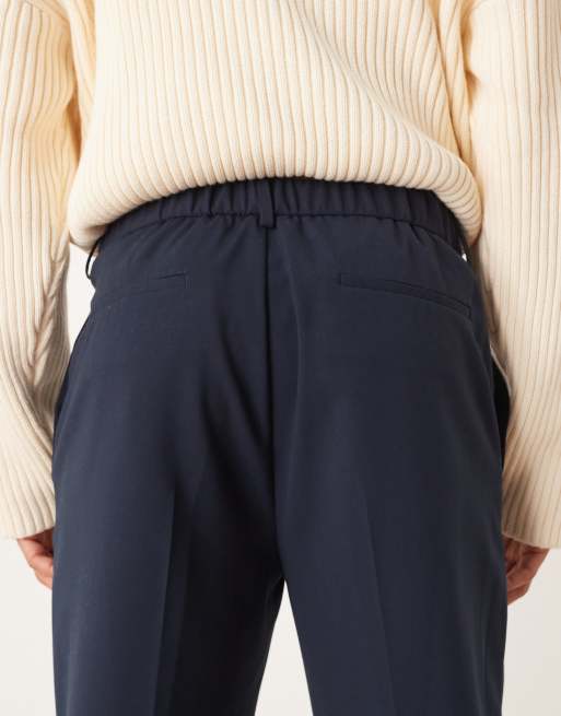 ASOS DESIGN - Pantaloni eleganti affusolati blu navy con fascia in vita elasticizzata, 5 di 5