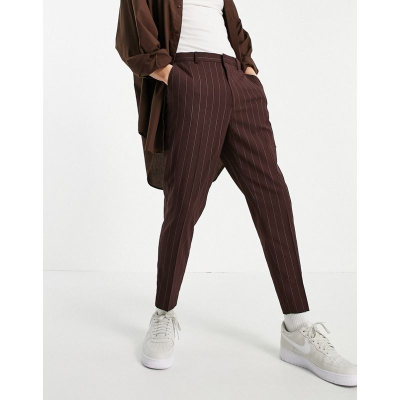 Pantaloni e chino Uomo DESIGN - Pantaloni eleganti affusolati bordeaux a righe