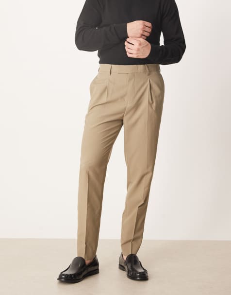 ASOS DESIGN - Pantaloni eleganti affusolati color pietra scuro con pieghe sul davanti - view 1