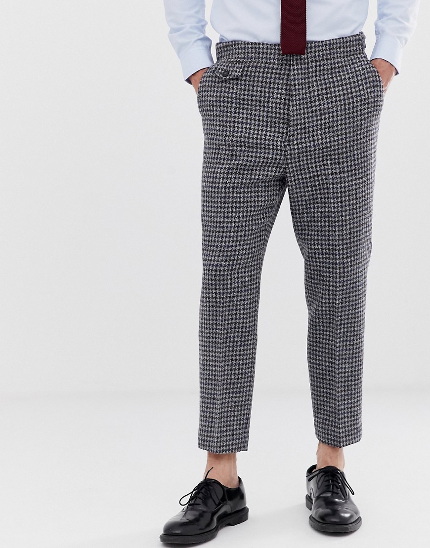 ASOS DESIGN - Pantaloni eleganti affusolati in Harris Tweed a quadri 100% lana-Grigio