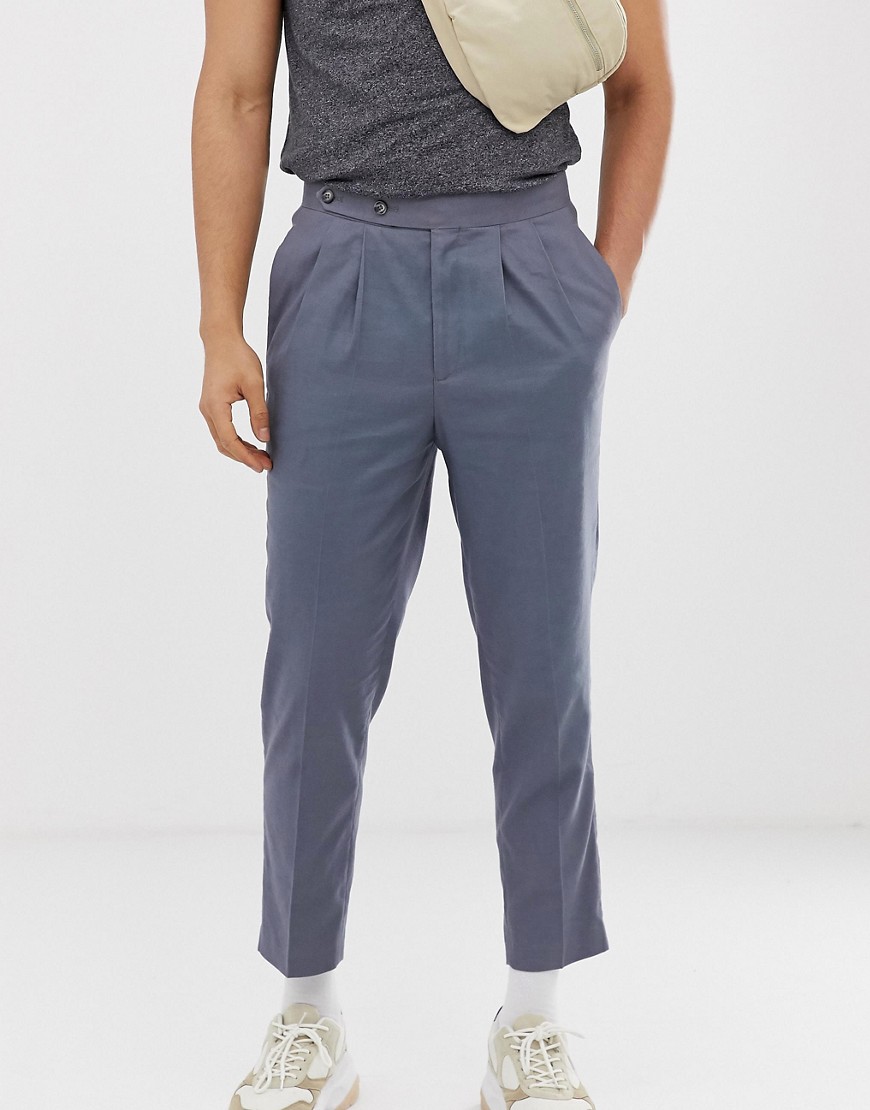 ASOS DESIGN - Pantaloni eleganti affusolati in lino grigio ardesia