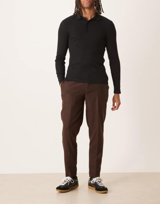 ASOS DESIGN - Pantaloni eleganti affusolati in misto lana color marrone scuro, 2 di 5