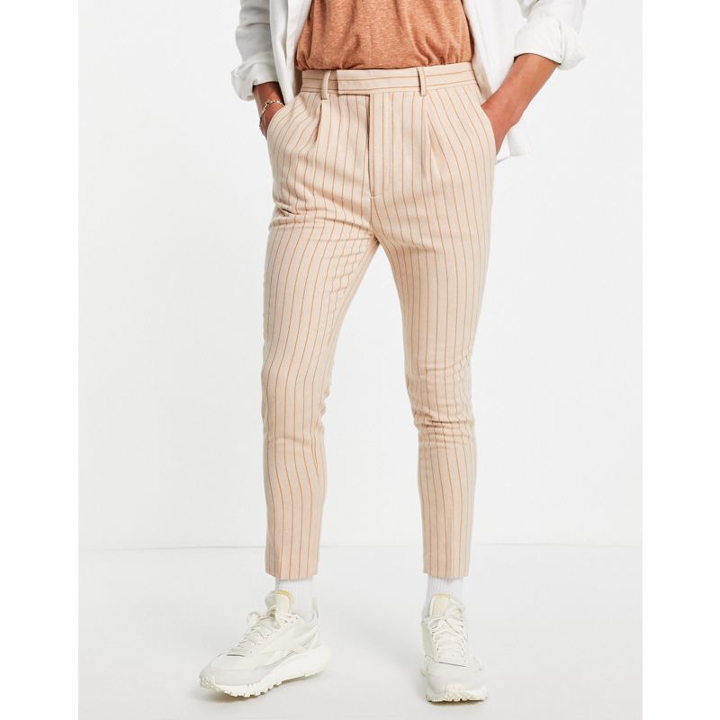 Pantaloni e chino B9EDC DESIGN - Pantaloni eleganti affusolati in misto lana color pesca gessato