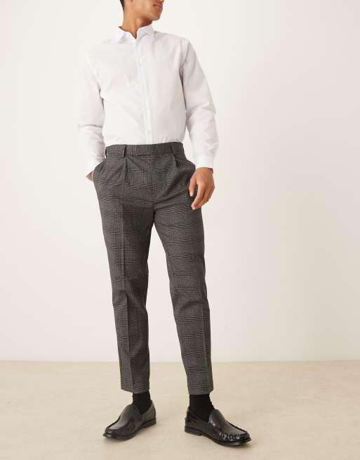 ASOS DESIGN - Pantaloni eleganti affusolati neri a quadri con pieghe sul davanti, 2 di 5