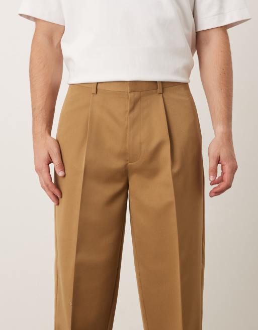 ASOS DESIGN - Pantaloni eleganti affusolati oversize color cammello con pieghe sul davanti, 4 di 5