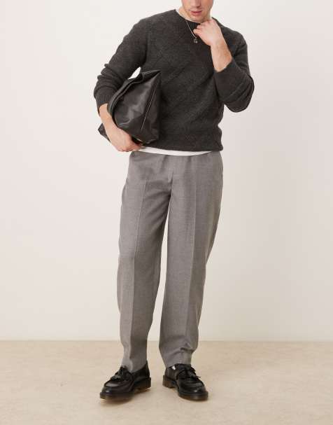 ASOS DESIGN - Pantaloni eleganti affusolati oversize in tessuto felpato grigio chiaro con pieghe sul davanti - view 1