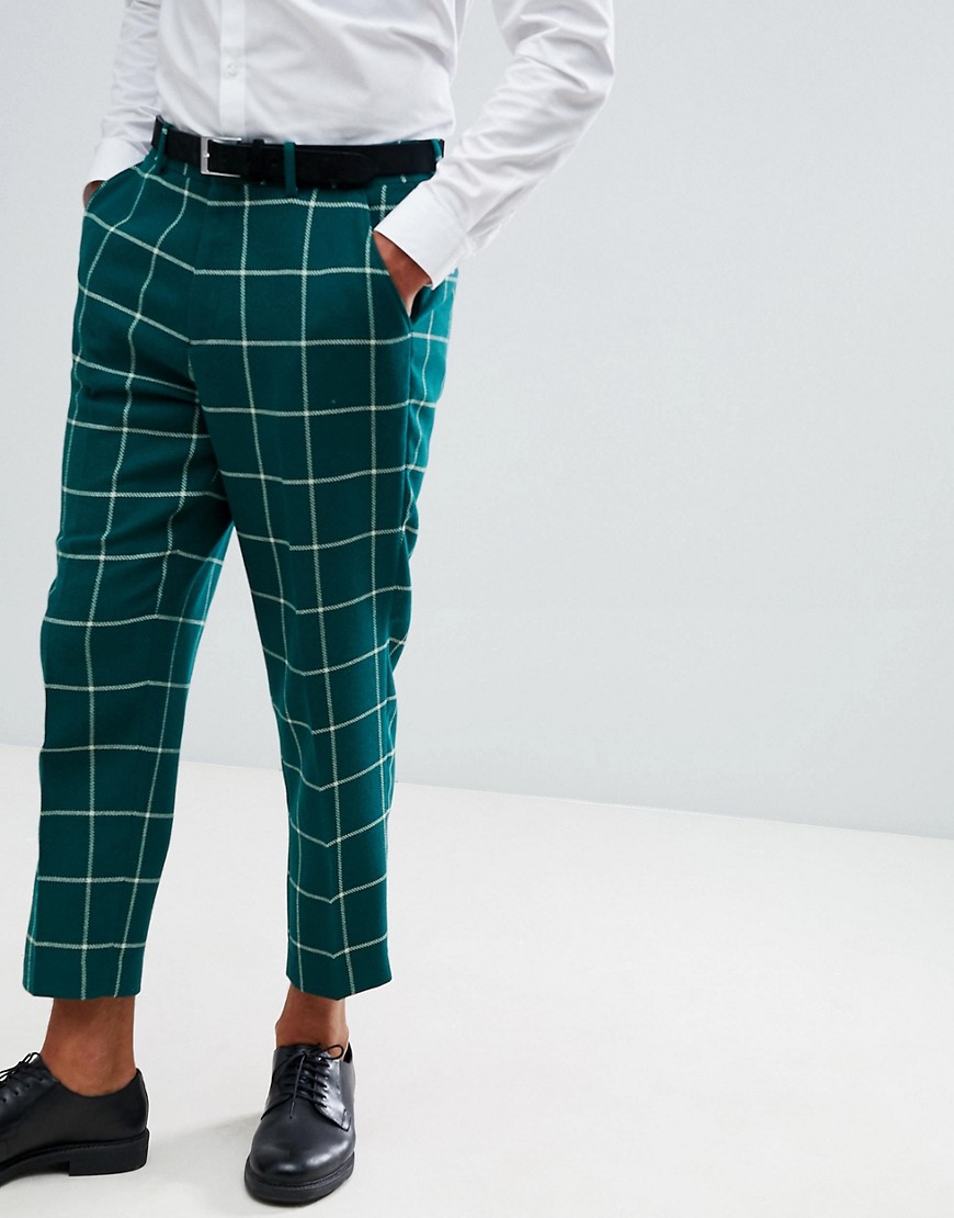ASOS DESIGN - Pantaloni eleganti affusolati verdi a quadri-Verde