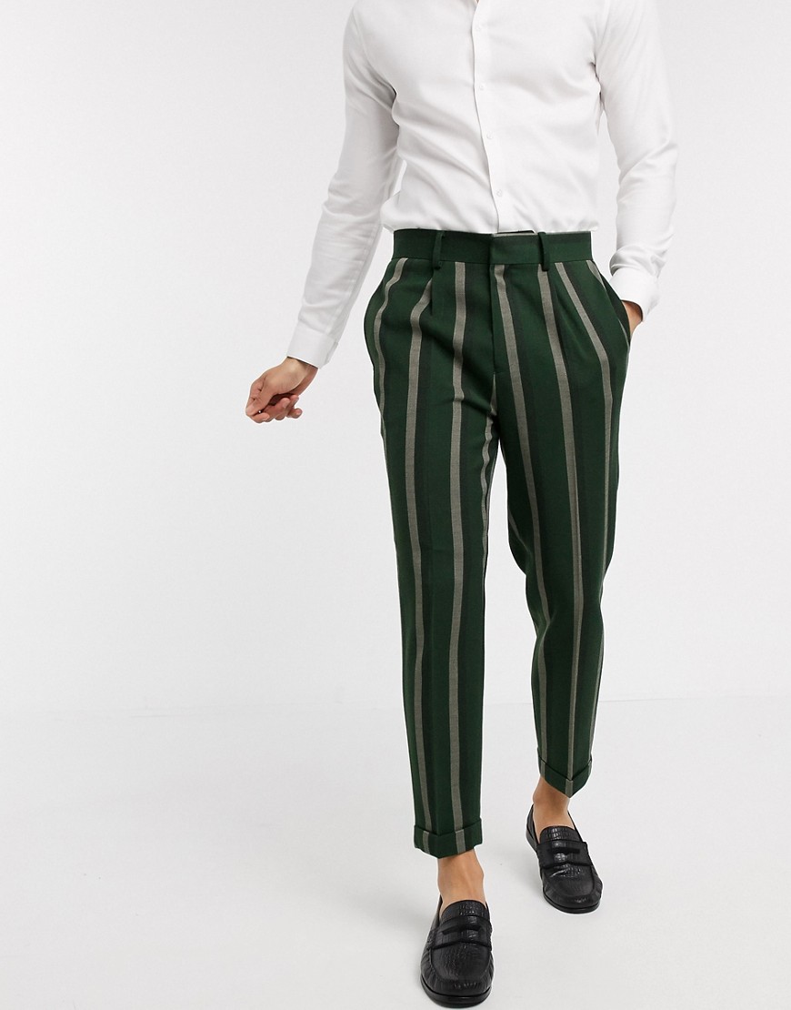 ASOS DESIGN - Pantaloni eleganti affusolati verdi a righe-Verde