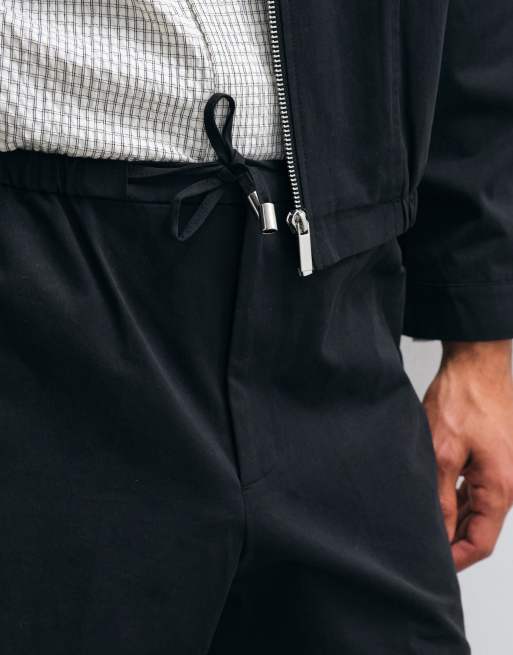 ASOS DESIGN - Pantaloni eleganti ampi in cotone nero in coordinato, 3 di 5