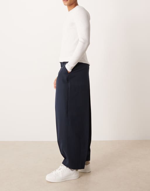 ASOS DESIGN - Pantaloni eleganti bombati larghi color blu navy con pieghe, 3 di 5