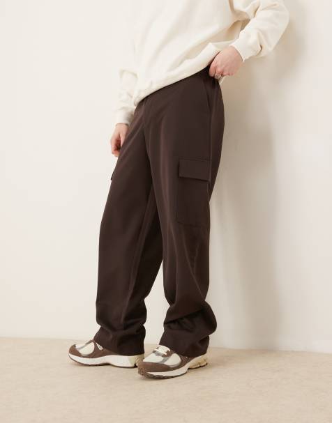 ASOS DESIGN - Pantaloni eleganti cargo a fondo ampio marroni con elastico in vita - view 1