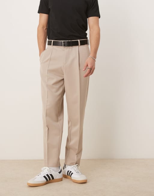 ASOS DESIGN - Pantaloni eleganti carrot color pietra con pieghe sul davanti