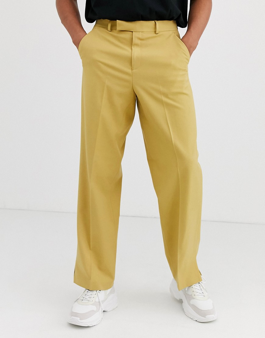 ASOS DESIGN - Pantaloni eleganti color mostarda con fondo ampio-Giallo