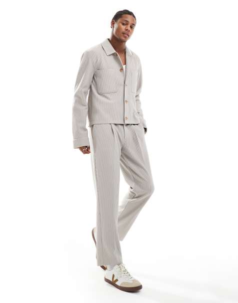 ASOS DESIGN - Pantaloni eleganti color pietra a coste testurizzati slim fit in coordinato - view 1