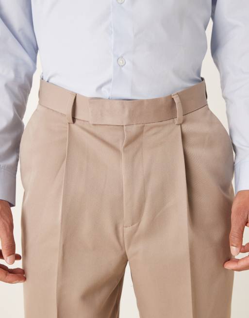 ASOS DESIGN - Pantaloni eleganti comodi affusolati color pietra scuro con pieghe sul davanti, 4 di 5