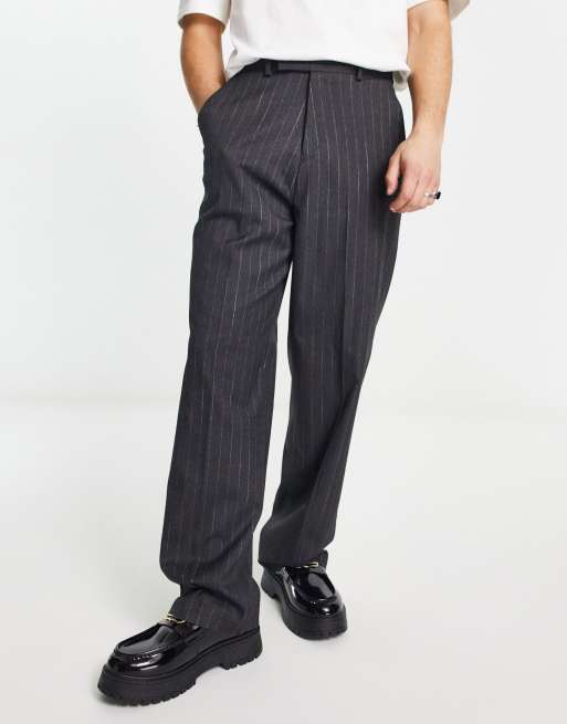 ASOS DESIGN - Pantaloni eleganti con fondo ampio a vita alta antracite gessato