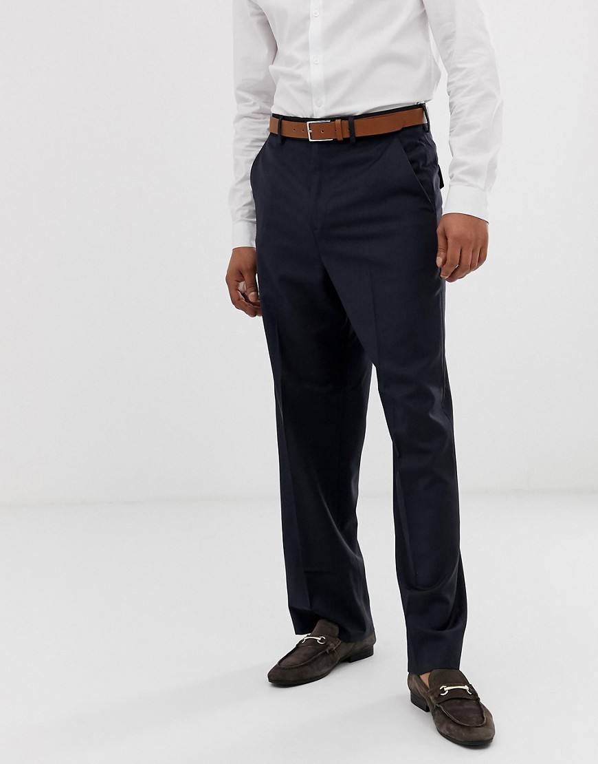 ASOS DESIGN - Pantaloni eleganti con fondo ampio blu navy in 100% lana