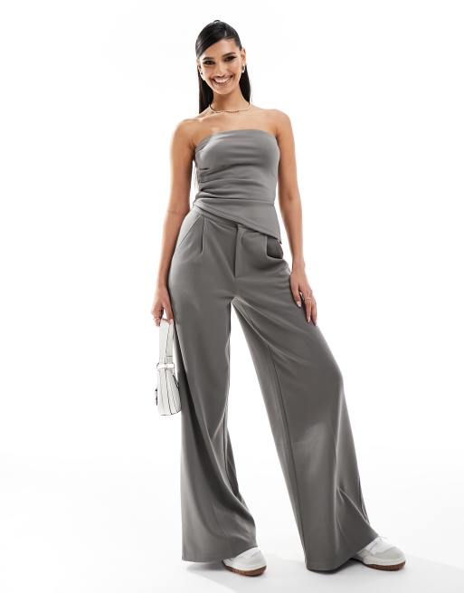 ASOS DESIGN - Pantaloni eleganti con fondo ampio color antracite in coordinato
