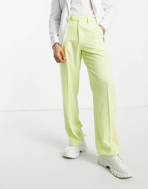 Asos Uomo Abbigliamento Pantaloni e jeans Pantaloni Pantaloni chinos Pantaloni eleganti a fondo ampio a quadri verde lime 