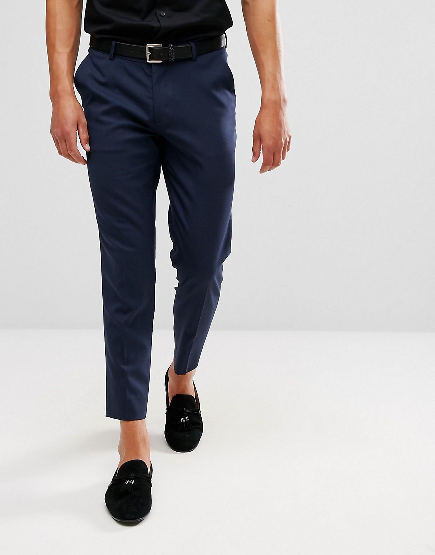 ASOS DESIGN - Pantaloni eleganti cropped skinny blu navy