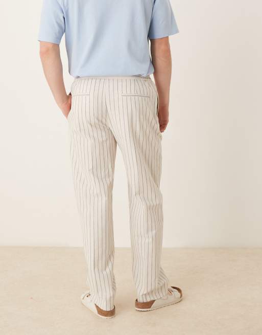 ASOS DESIGN - Pantaloni eleganti dritti in misto cotone bianco gessato, 4 di 5