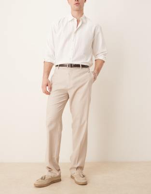 ASOS DESIGN - Pantaloni eleganti dritti in misto lino color pietra - view 1