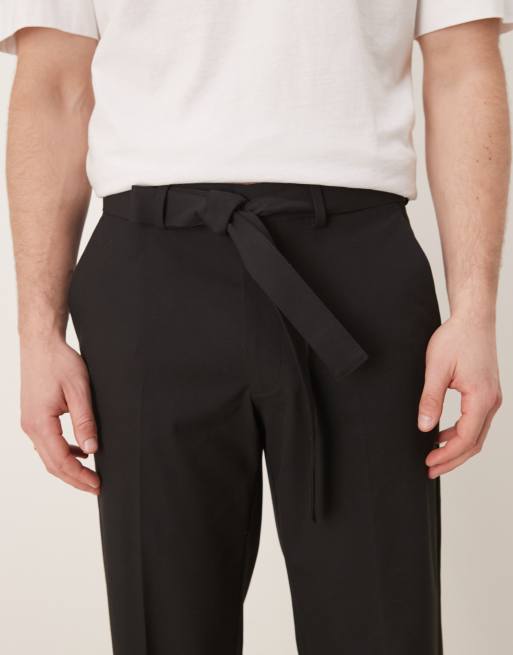 ASOS DESIGN - Pantaloni eleganti dritti neri con cintura in tessuto, 2 di 5