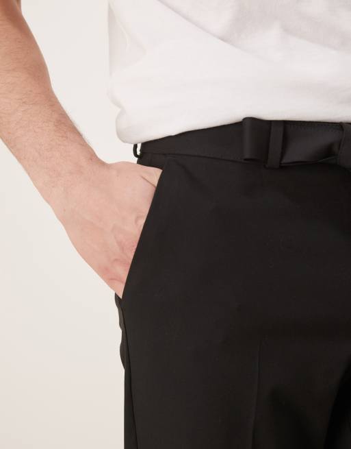 ASOS DESIGN - Pantaloni eleganti dritti neri con cintura in tessuto, 4 di 5