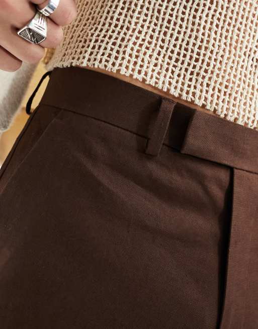 ASOS DESIGN - Pantaloni eleganti in misto lino marroni a fondo molto ampio, 2 di 5