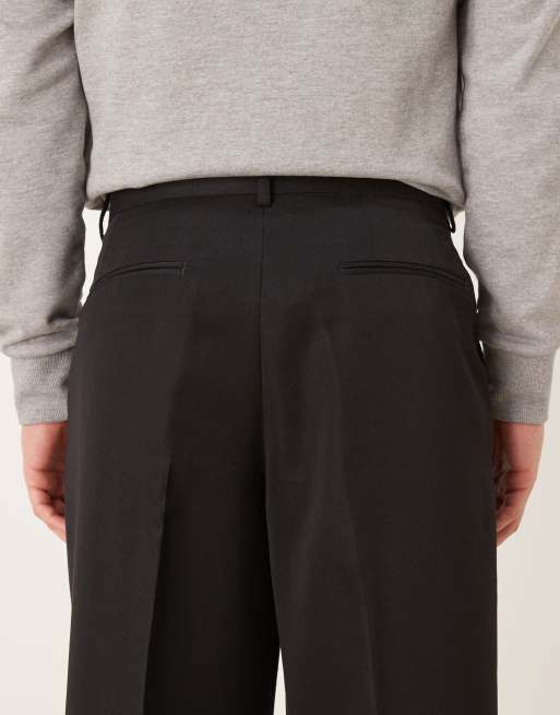 ASOS DESIGN smart loose leg pants with front pleats in black