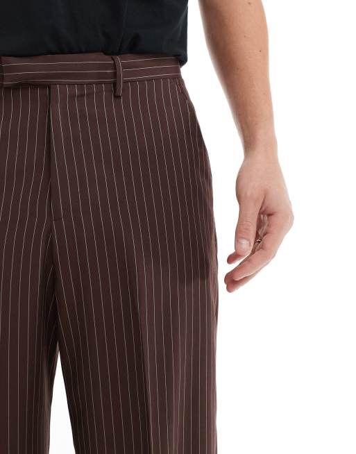 ASOS DESIGN - Pantaloni eleganti marrone cioccolato gessato a fondo ampio, 2 di 5