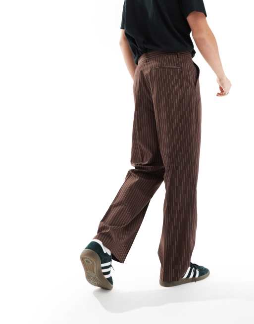 ASOS DESIGN - Pantaloni eleganti marrone cioccolato gessato a fondo ampio, 5 di 5
