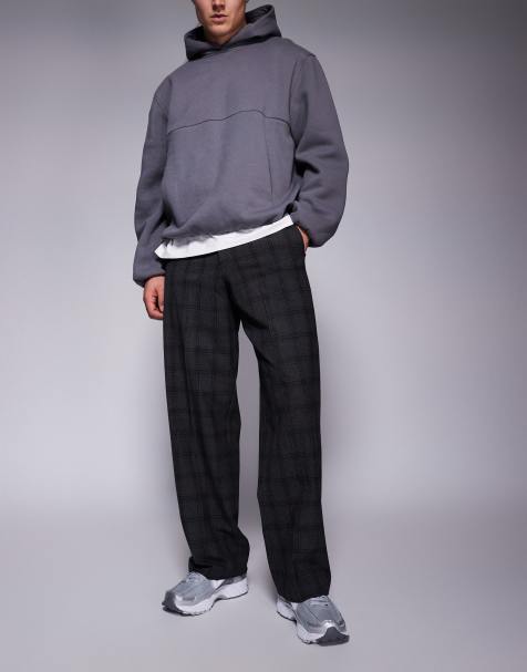 ASOS DESIGN - Pantaloni eleganti neri a quadri a fondo ampio - view 1