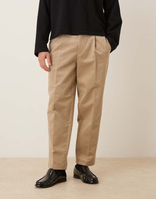 ASOS DESIGN - Pantaloni eleganti oversize a pieghe e affusolati color pietra scuro