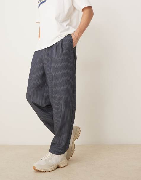 ASOS DESIGN - Pantaloni eleganti oversize affusolati blu navy gessati - view 1