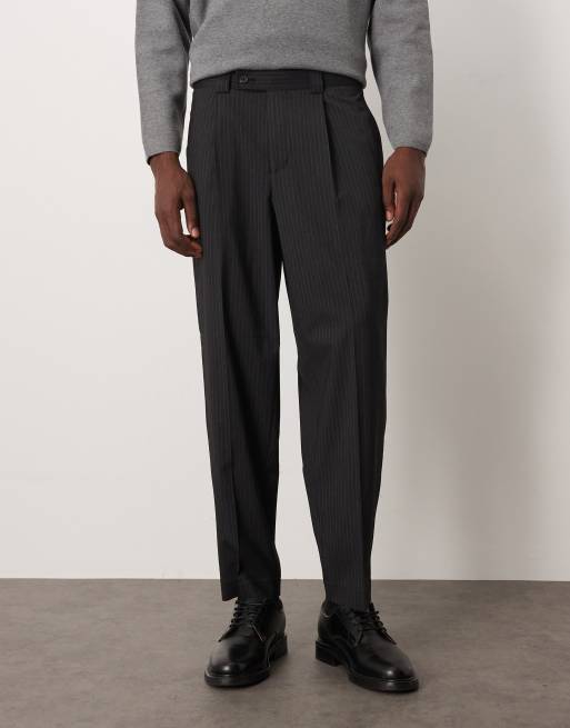 ASOS DESIGN - Pantaloni eleganti oversize affusolati color antracite con pieghe e motivo gessato, 2 di 5
