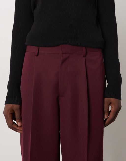 ASOS DESIGN - Pantaloni eleganti oversize affusolati con pieghe ed elastico in vita bordeaux, 5 di 5