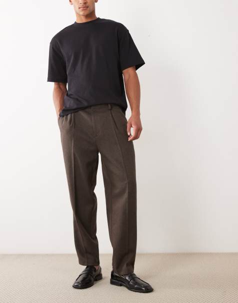 ASOS DESIGN - Pantaloni eleganti oversize affusolati in misto lana marrone a spina di pesce - view 1