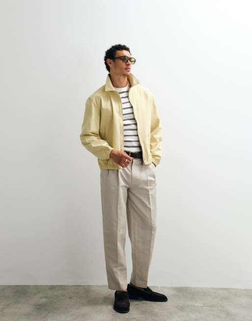 ASOS DESIGN - Pantaloni eleganti oversize affusolati in misto lino color pietra a pieghe