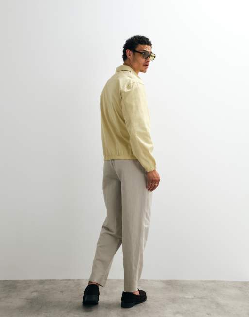 ASOS DESIGN - Pantaloni eleganti oversize affusolati in misto lino color pietra a pieghe, 4 di 9