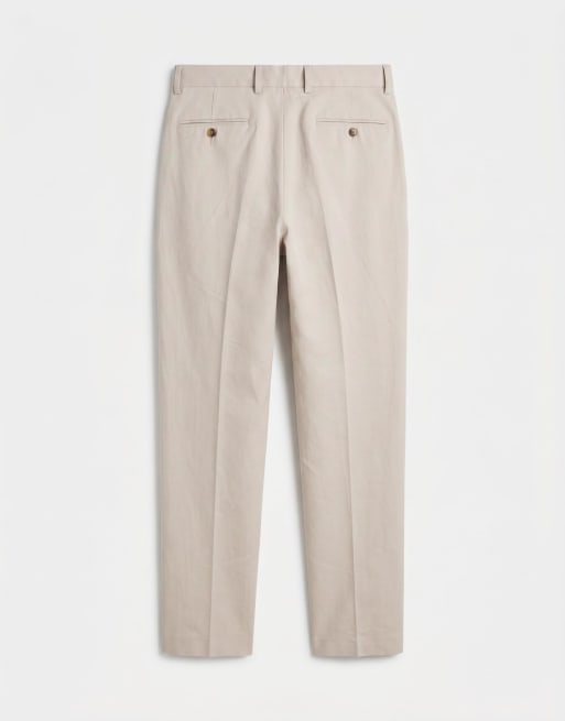 ASOS DESIGN - Pantaloni eleganti oversize affusolati in misto lino color pietra a pieghe, 7 di 9
