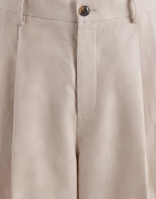ASOS DESIGN - Pantaloni eleganti oversize affusolati in misto lino color pietra a pieghe, 9 di 9