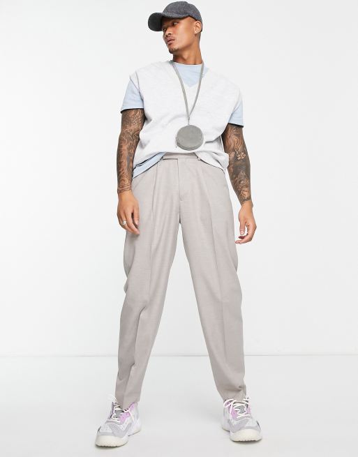 ASOS DESIGN - Pantaloni eleganti oversize affusolati in twill grigio