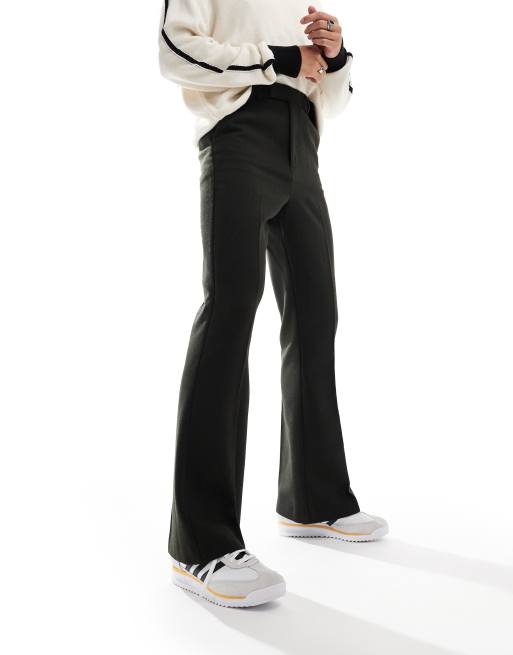ASOS DESIGN - Pantaloni eleganti scampanati a vita alta in misto lana color verde bosco