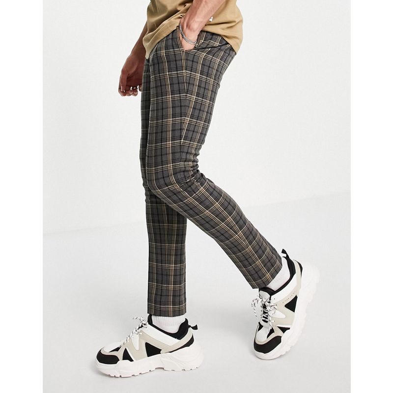 Pantaloni skinny E1iZx DESIGN - Pantaloni eleganti skinny a quadri scozzesi, colore grigio