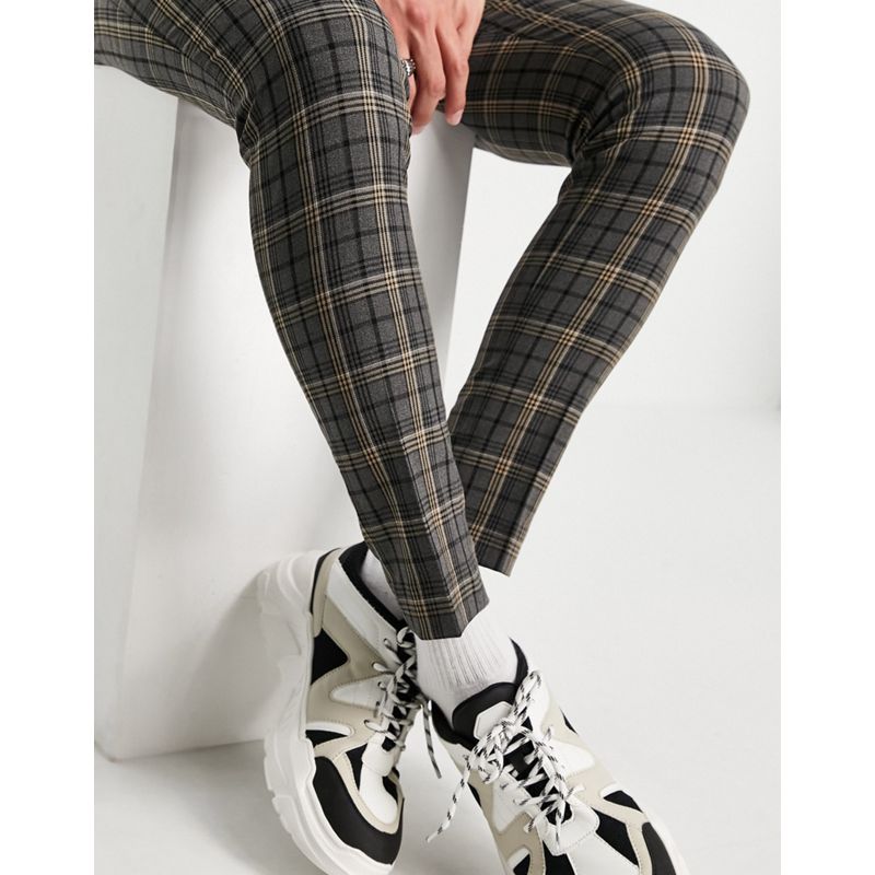 Pantaloni skinny E1iZx DESIGN - Pantaloni eleganti skinny a quadri scozzesi, colore grigio