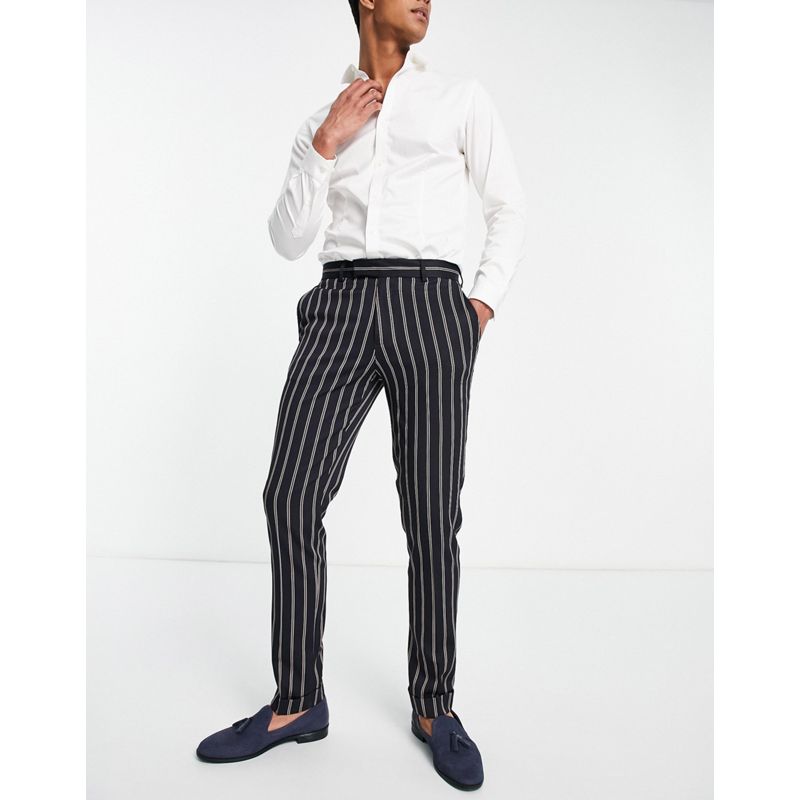 Pantaloni skinny pWrYf DESIGN - Pantaloni eleganti skinny a righe con risvolto