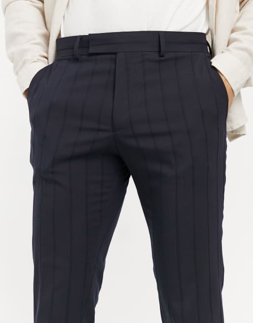 ASOS DESIGN - Pantaloni eleganti skinny blu navy a righe, 3 di 4